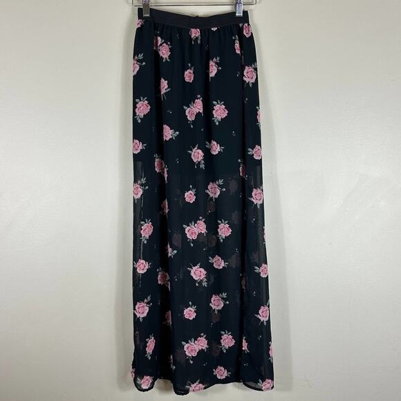H&M Black Floral Chiffon Sheer High Waisted Maxi Skirt - Picture 4 of 7